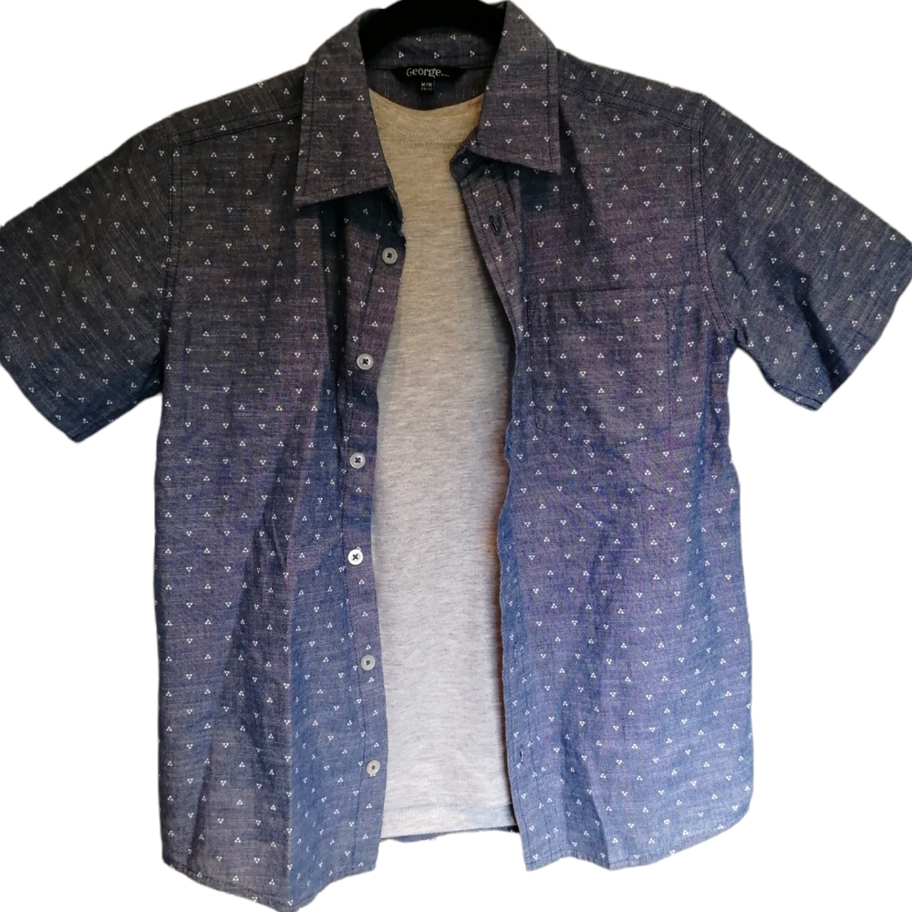 GEORGE Boy's Button up Dress Shirt with matching t-shirt Cotton Medum 10-12